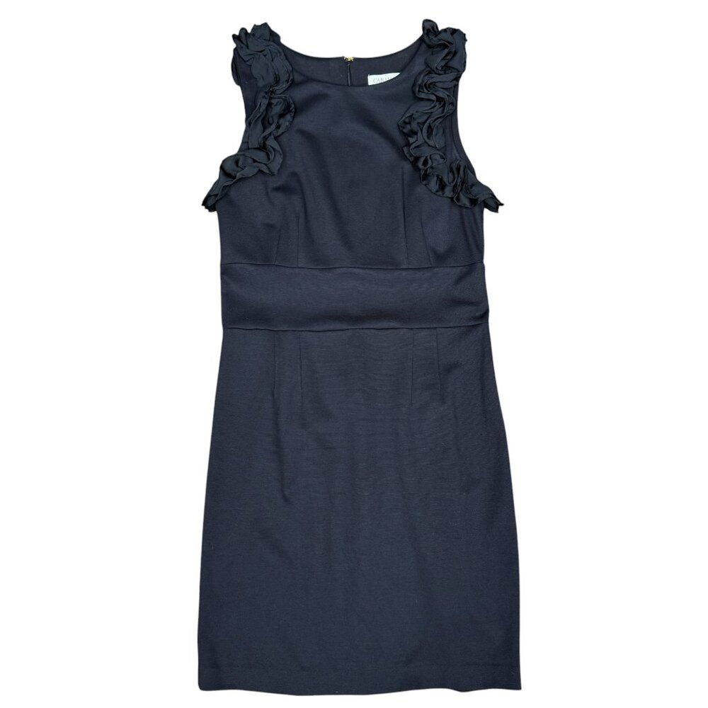 Women's CARMEN MARC VALVO ROMA Black Dress Ruffle Sleeves- Size 8